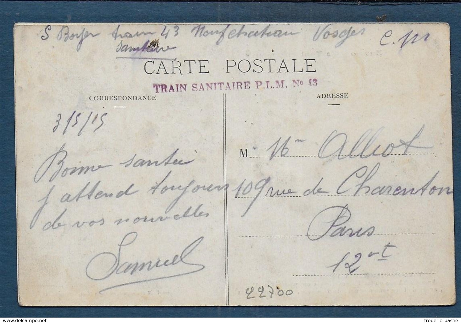 Cachet  Train Sanitaire P.L.M. N° 43 - Guerra De 1914-18