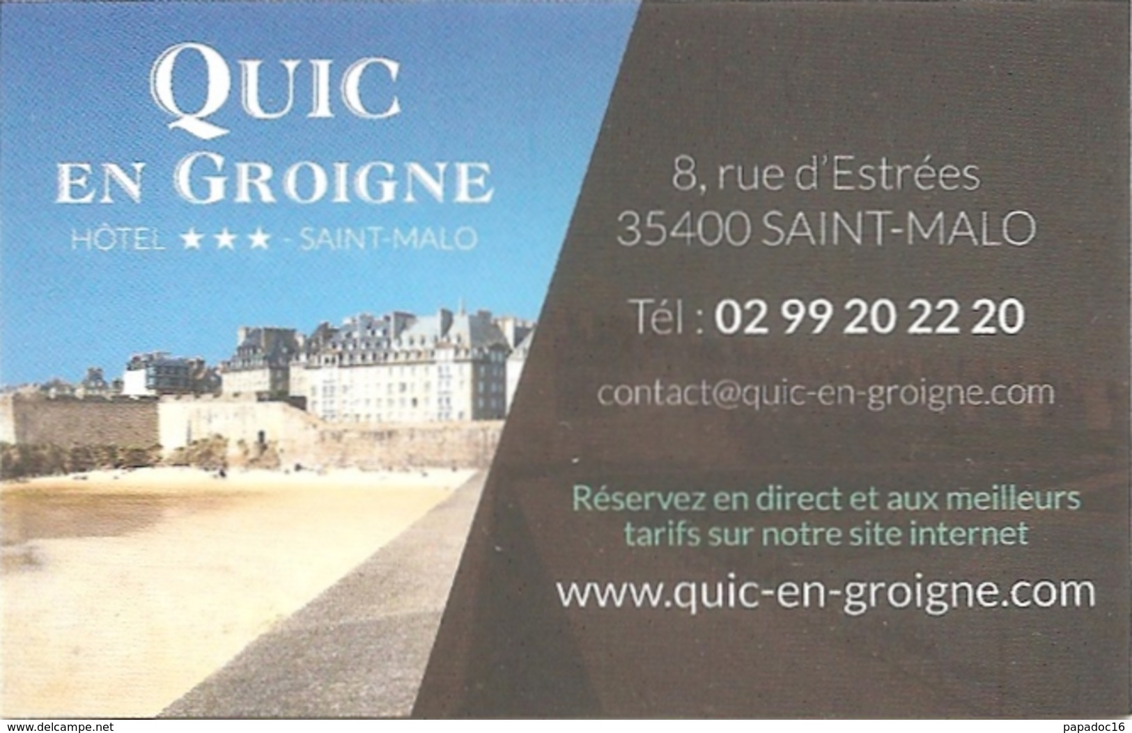 Carte De Visite - Hôtel Quic En Groigne - Saint-Malo (35) - Visitekaartjes