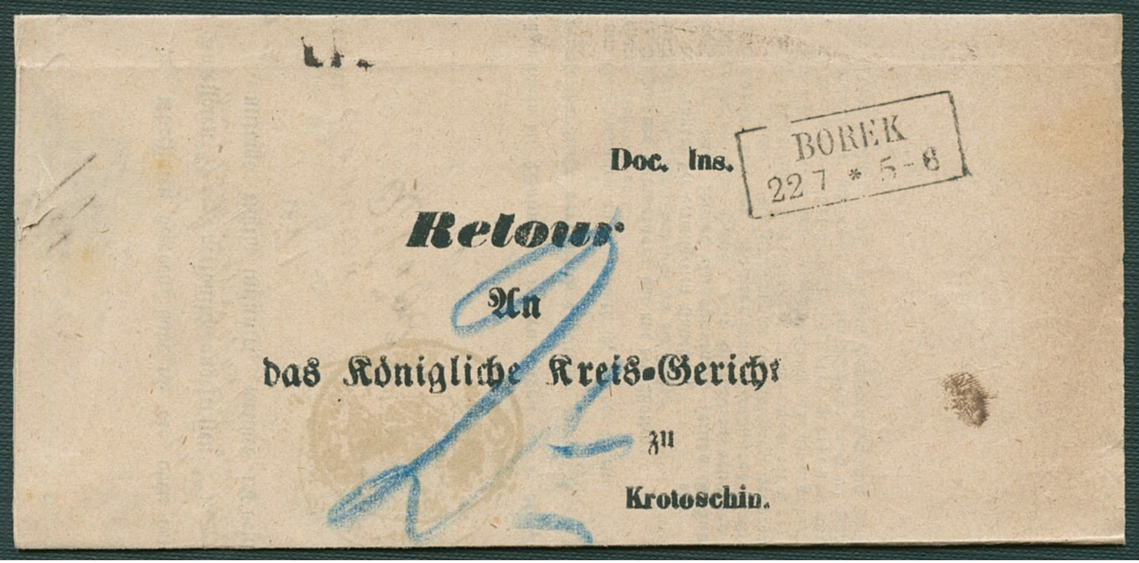 PREUSSEN 1871, R2 BOREK, AUF DIENSTBRIEF NACH KROTOSCHIN, INNENDIENSSTEMPEL - Altri & Non Classificati