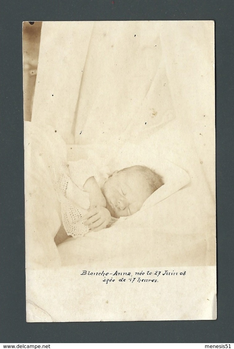 CPA Carte Photo Faire Part De Naissance Bébé 1908 Announcement Baby - Bébés