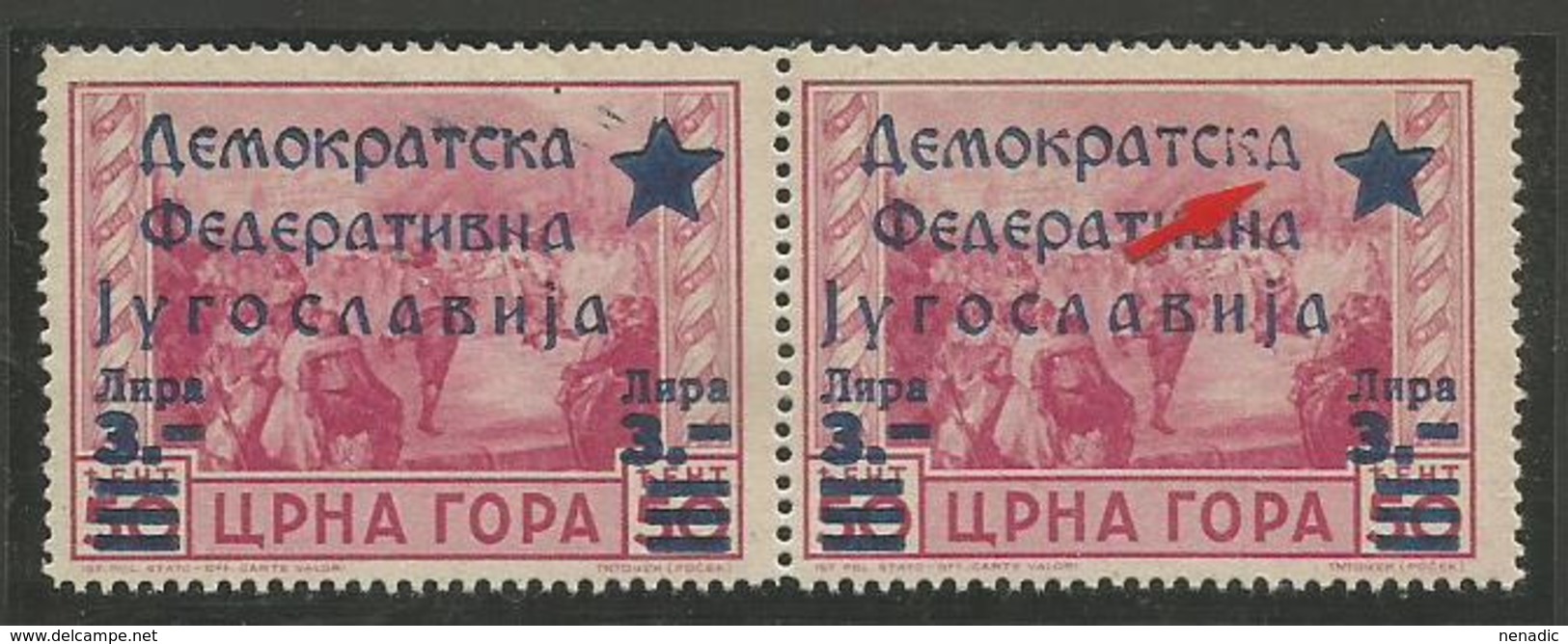 Yugoslavia,Local Issue-Cetinje 3L/50C 1945.,typical Error-cyrilic "d" Instead "a",MNH - Ongebruikt