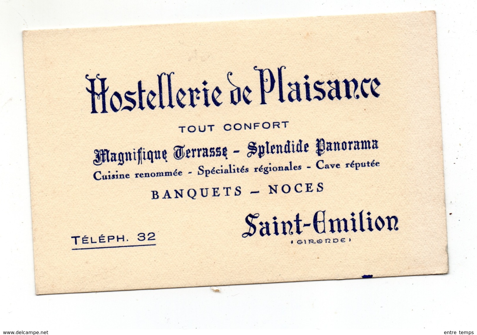 Saint Emilion Carte Hostellerie Plaisance - Cartes De Visite