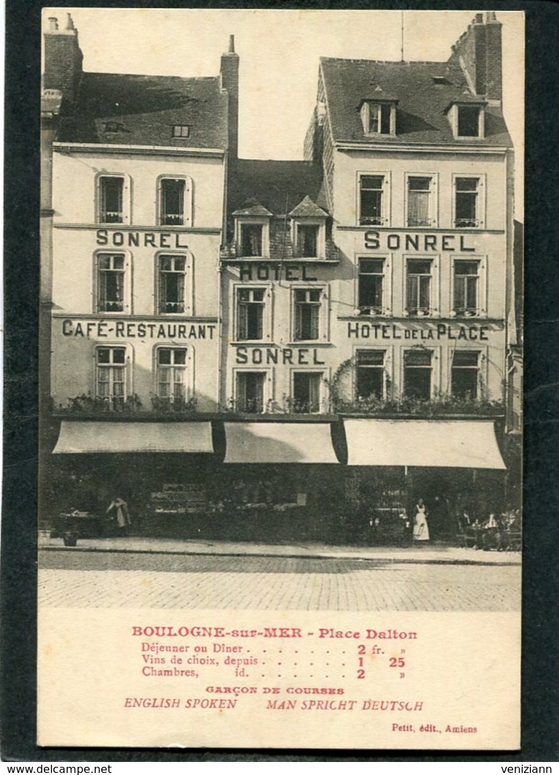 CPA - BOULOGNE SUR MER - Place Dalton - Hôtel SONREL, Hôtel De La Place, Animé - Boulogne Sur Mer