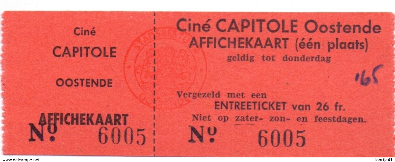Ticket D' Entrée Ingangsticket - Cinema Bioscoop Ciné Capitole - Oostende - Toegangskaarten