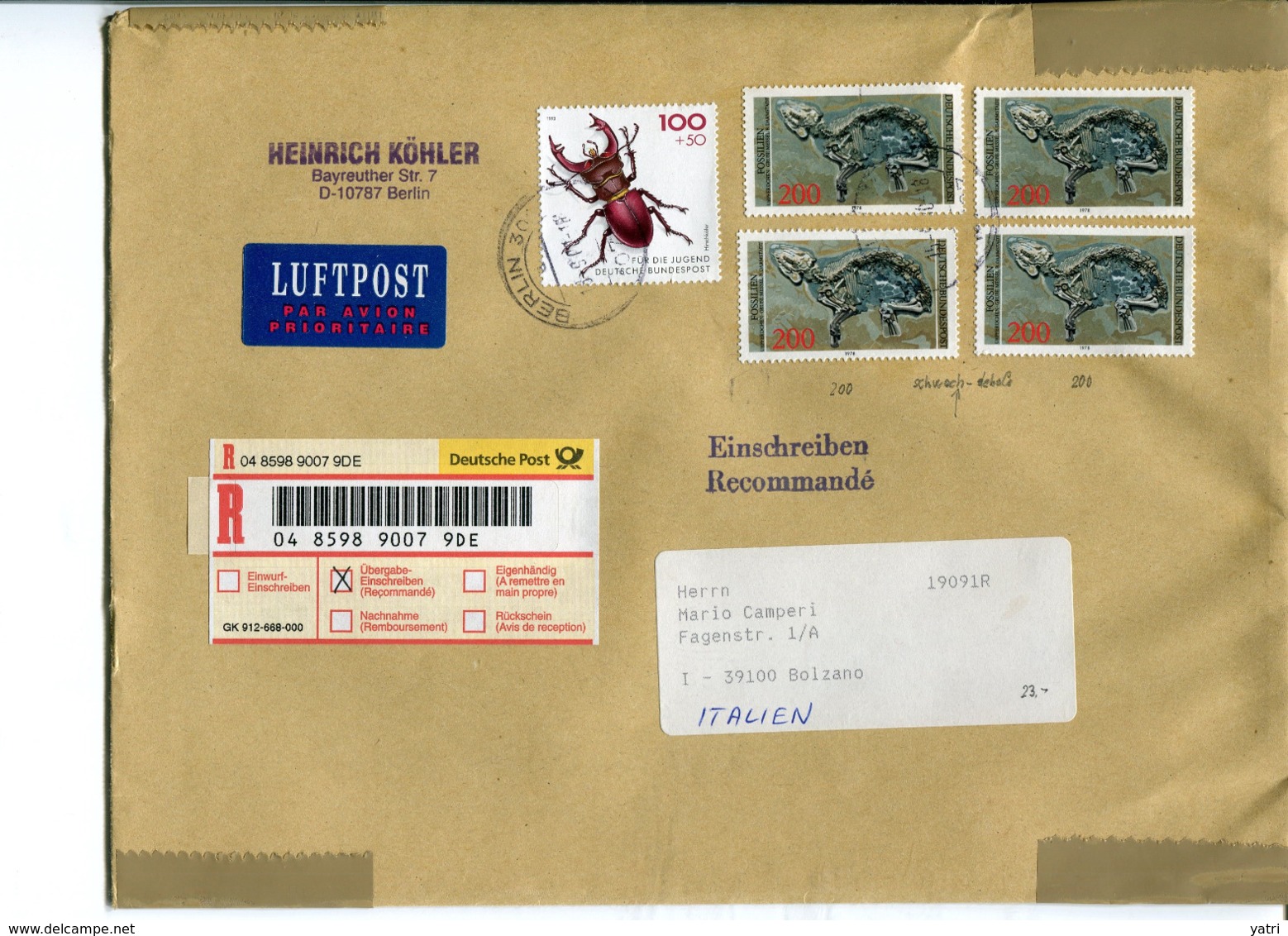 Germania (2000) - Busta Raccomandata Per L'talia - Storia Postale