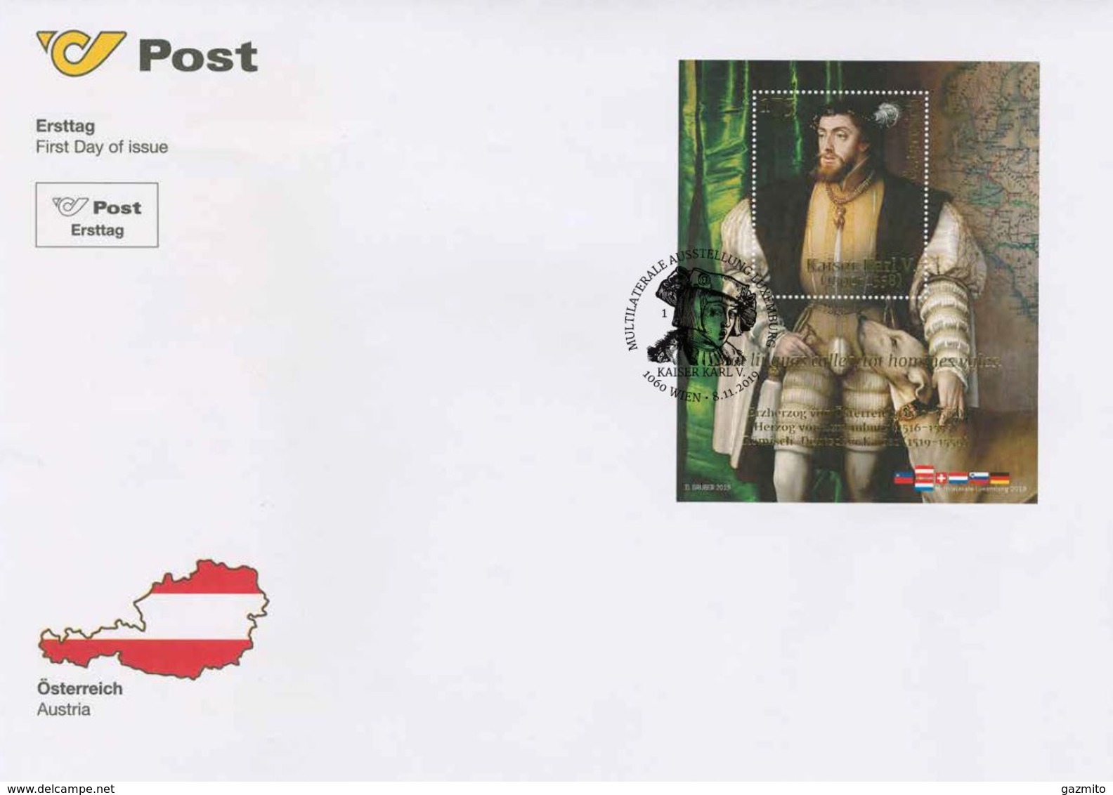 Austria 2019, Emperor Karl V, Joint With Luxemburg, Block In FDC - Emissioni Congiunte