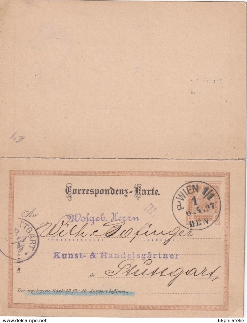 AUTRICHE 1897   ENTIER POSTAL/GANZSACHE/POSTAL STATIONERY CARTE AVEC REPONSE DE WIEN - Otros & Sin Clasificación