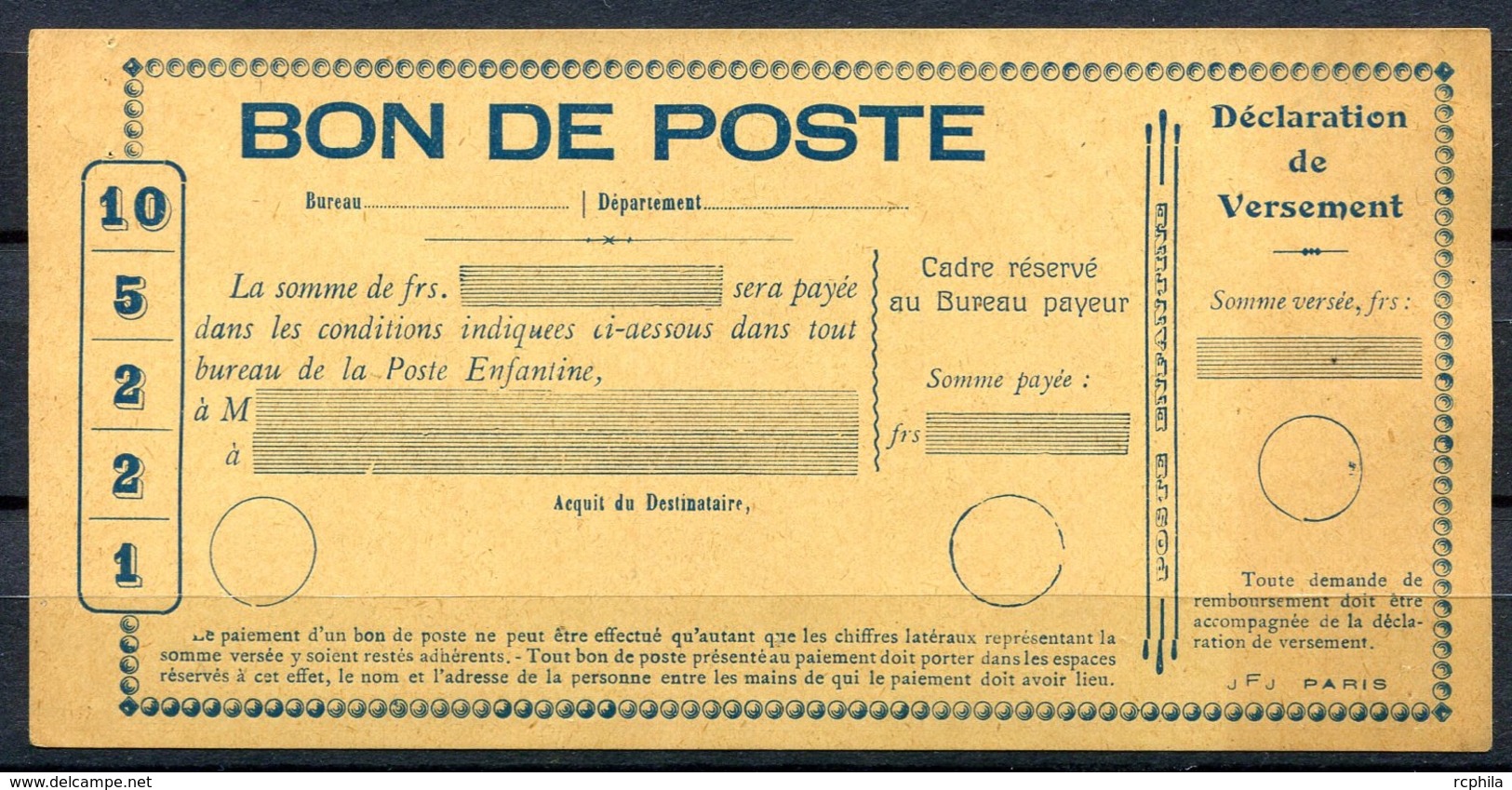 RC 14473 FRANCE POSTE ENFANTINE - BON DE POSTE TB - Pseudo-interi Di Produzione Privata