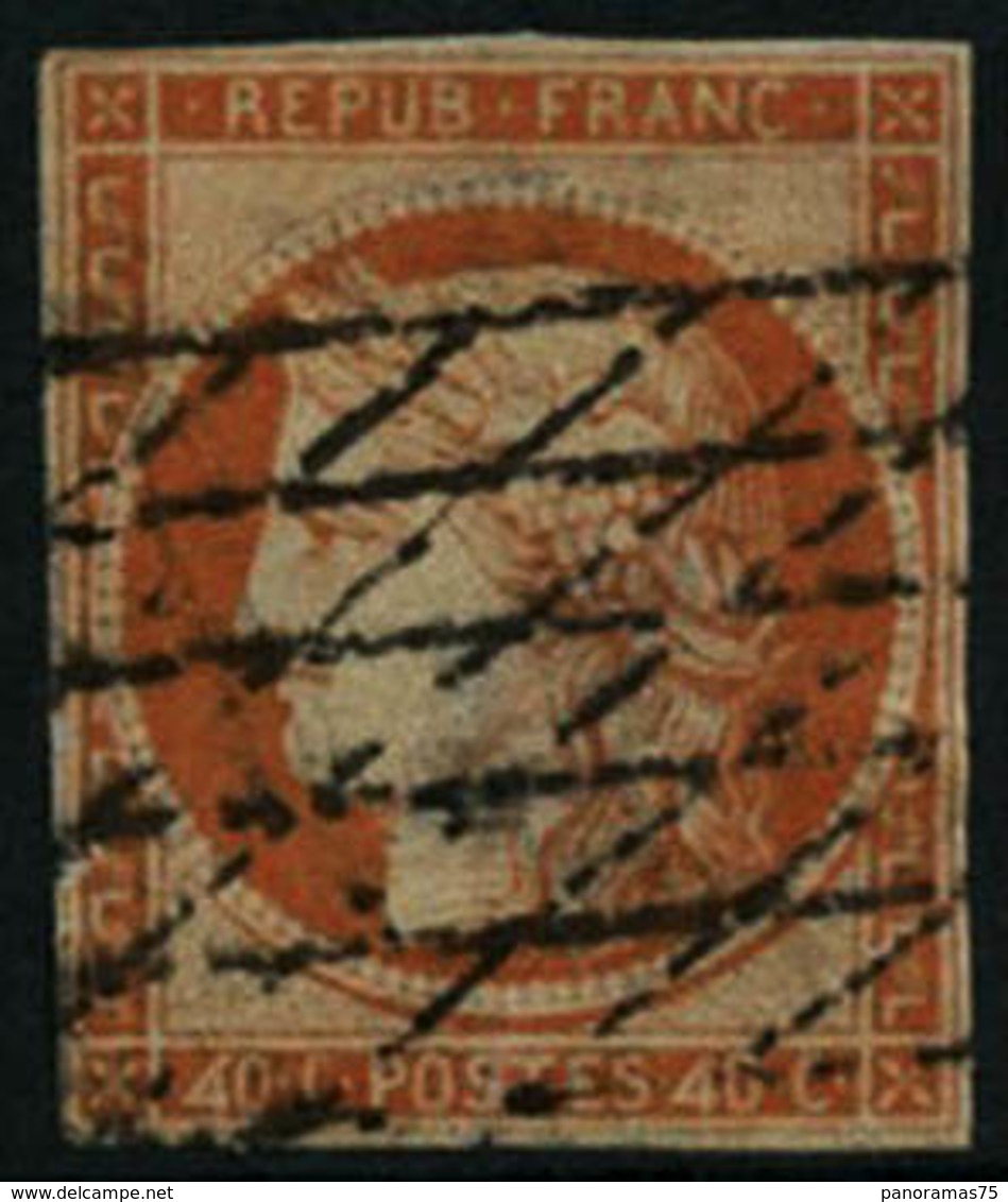 Oblit. N°5d 40c Orange, 4 Retouché Pelurage Au Verso, RARE - B - 1849-1850 Cérès
