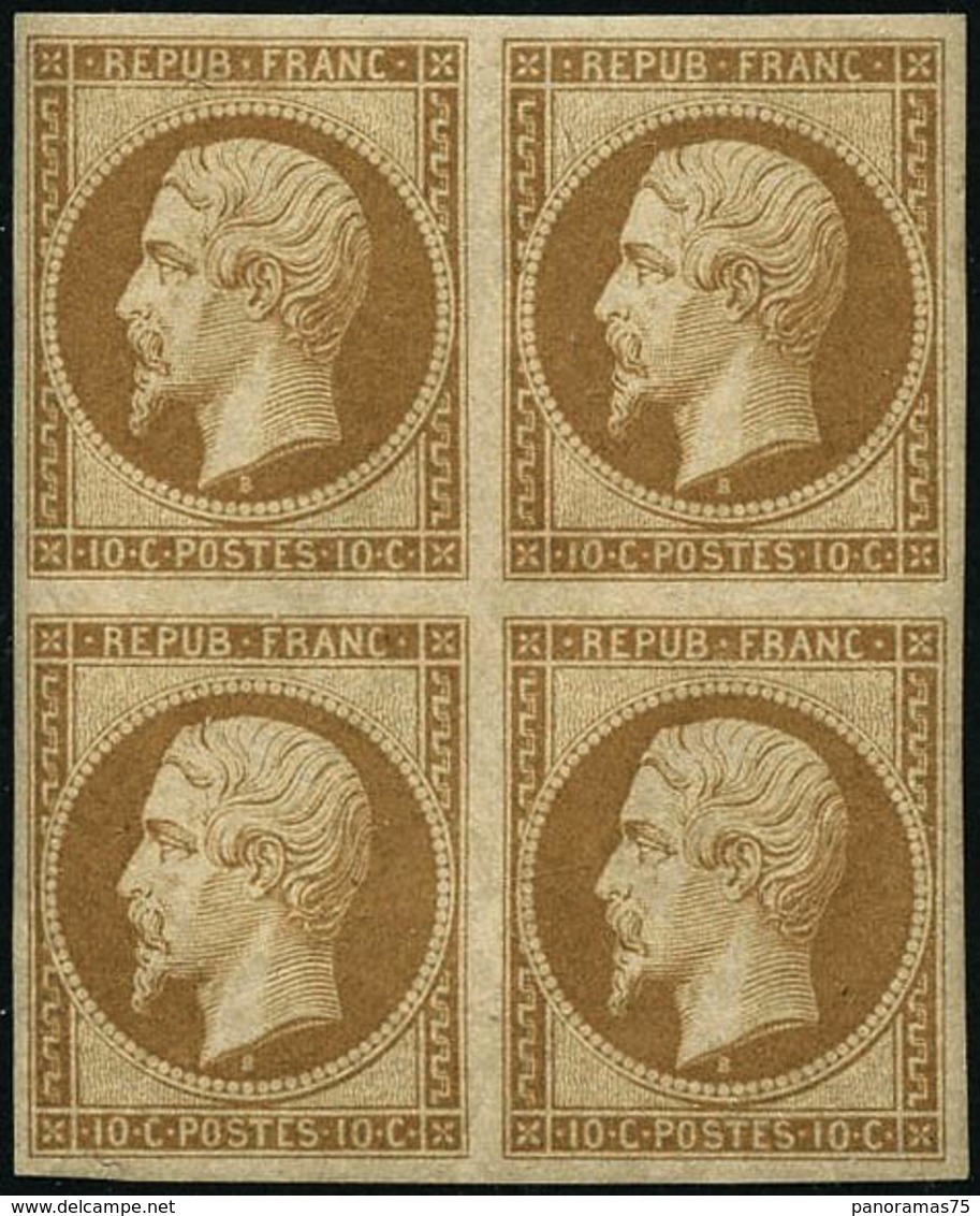 ** N°9e 10c Bistre, Réimp Bloc De 4, Qualité Exceptionnelle - TB - 1852 Louis-Napoleon