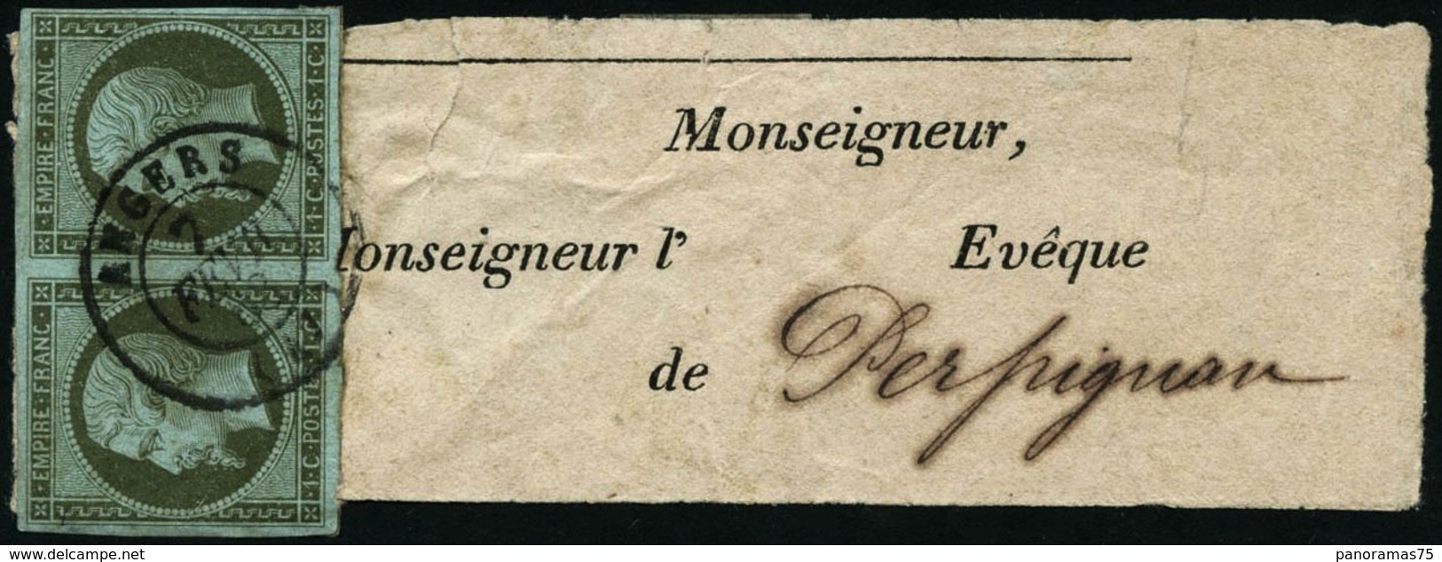 Oblit. N°11 1c Olive, Paire Obl CàD Sur Bande Journal - TB - 1853-1860 Napoleon III