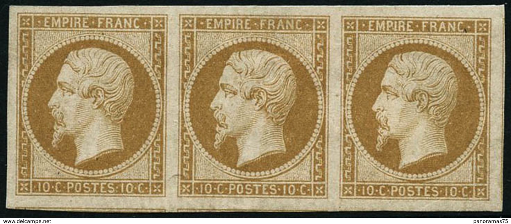 ** N°13A 10c Bistre, Type I Bande De 3, Pièce De Luxe - TB - 1853-1860 Napoleon III