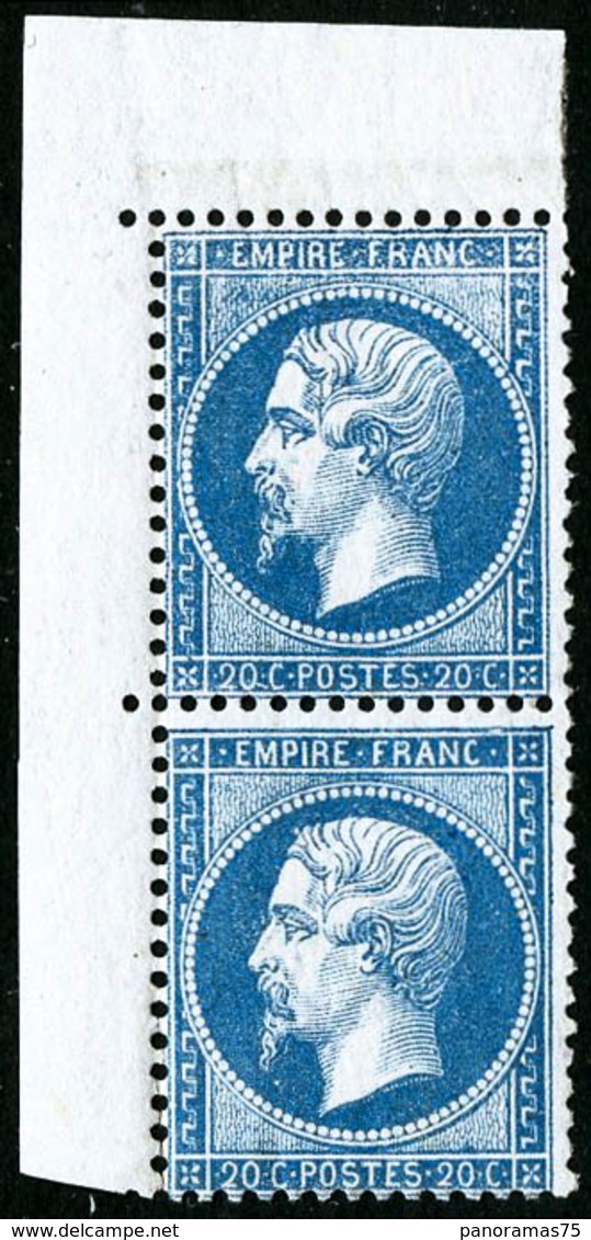 ** N°22 20c Bleu, Paire Coin De Feuille  - TB - 1862 Napoleon III