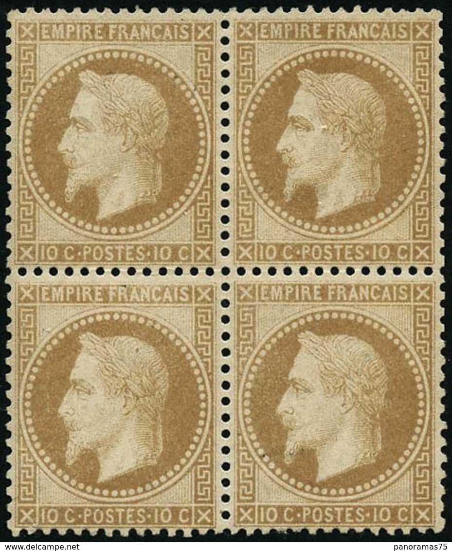 ** N°28B 10c Bistre, Type II Bloc De 4, Pièce De Luxe - TB - 1863-1870 Napoléon III Con Laureles