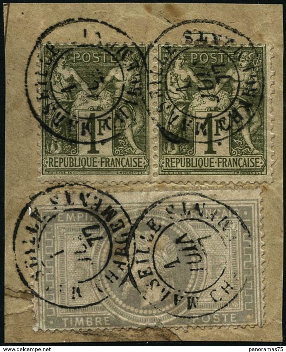 Oblit. N°33 + 72 5F Empire Plus 1F Bronze X 2 Obl CàD S/fgt Qualité Standard - B - 1863-1870 Napoléon III Con Laureles