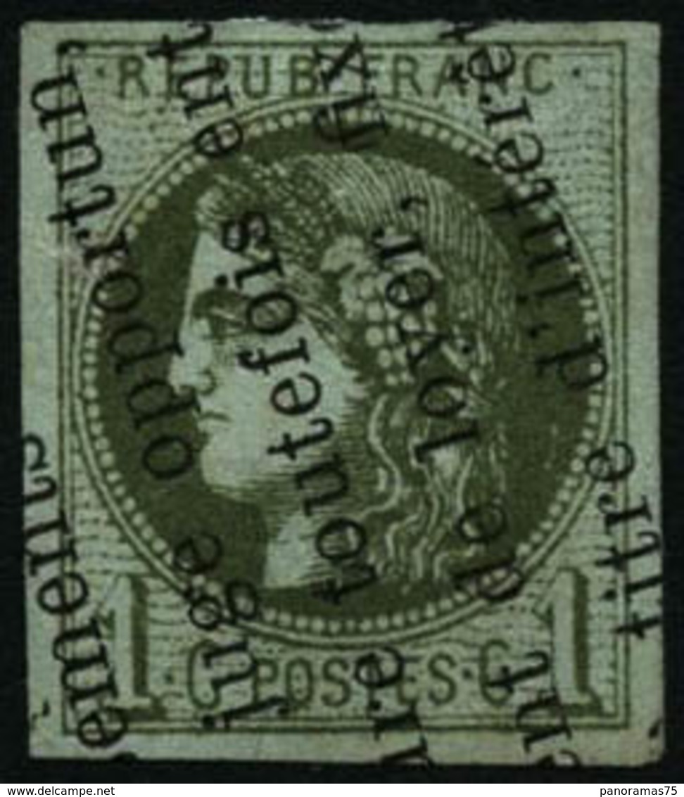 Oblit. N°39A 1c Olive R1, Obl Typo - TB - 1870 Bordeaux Printing