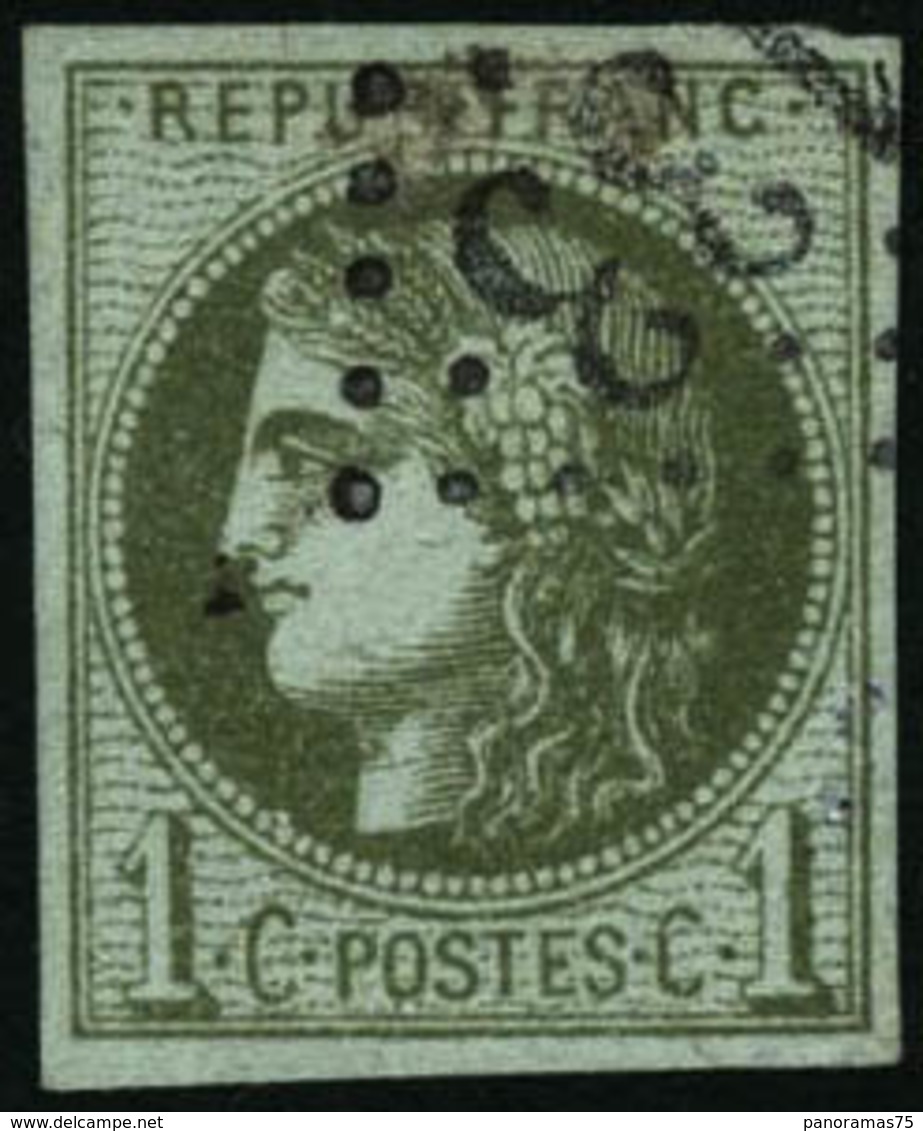 Oblit. N°39Ca 1c Olive Clair, R3 2ème état - TB - 1870 Emisión De Bordeaux