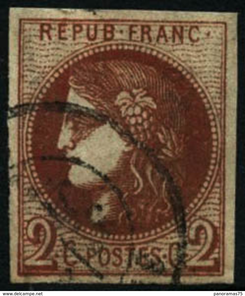 Oblit. N°40Bf 2c Rouge-brique Foncé, Infime Pelurage Signé Calves Et Roumet - B - 1870 Bordeaux Printing