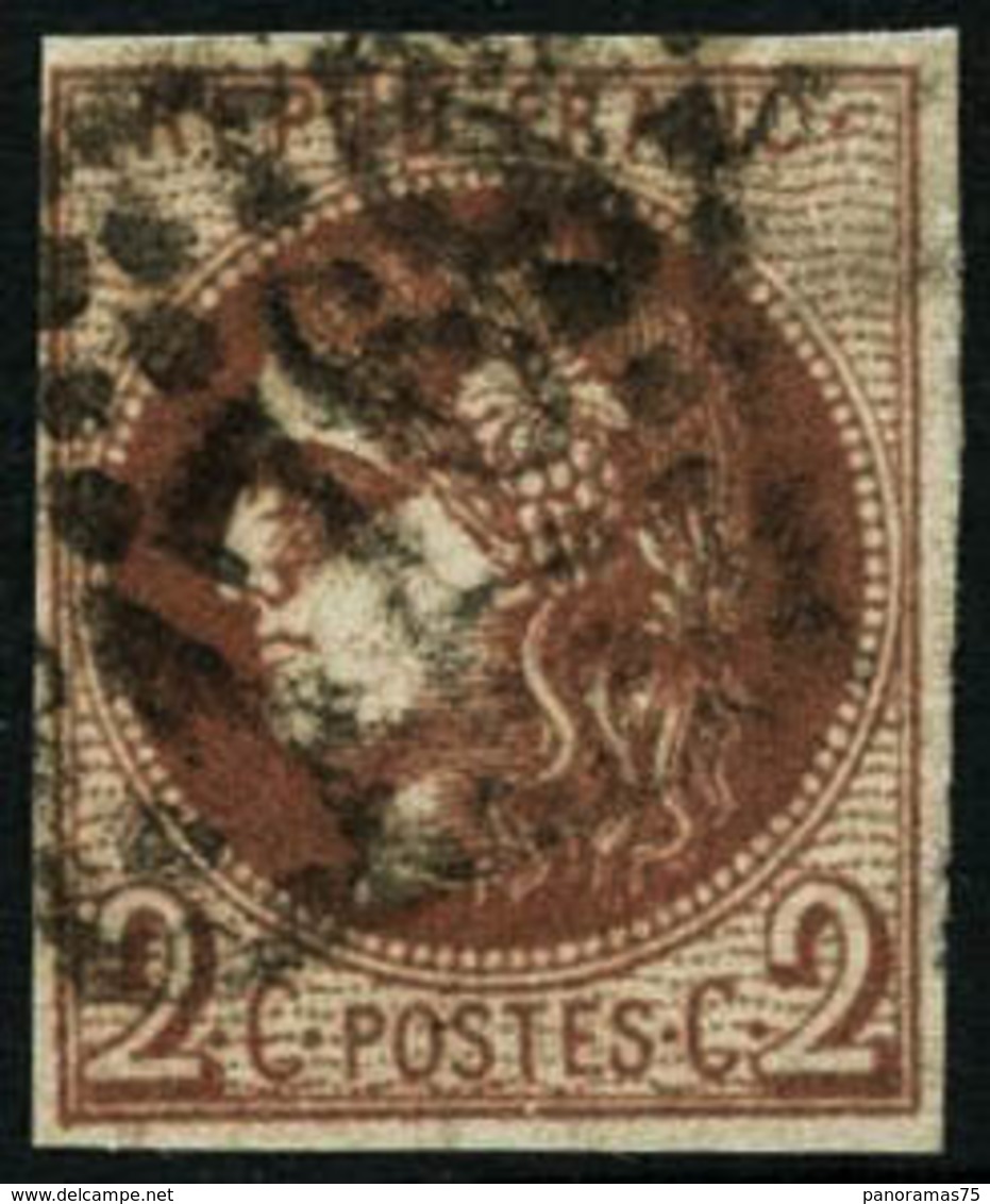 Oblit. N°40Bg 2c Chocolat, R2 Signé Calves - B - 1870 Bordeaux Printing