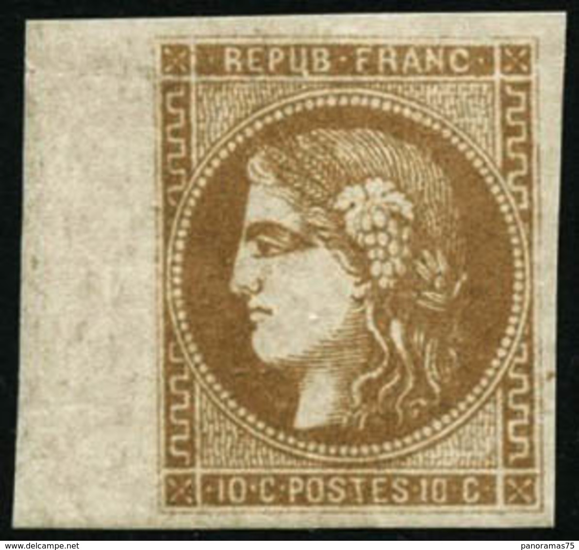 ** N°43A 10c Bistre, R1 - TB - 1870 Bordeaux Printing