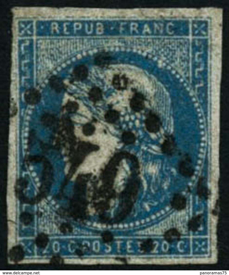 Oblit. N°44B 20c Bleu, Type I R2 Signé JF Brun - TB - 1870 Bordeaux Printing
