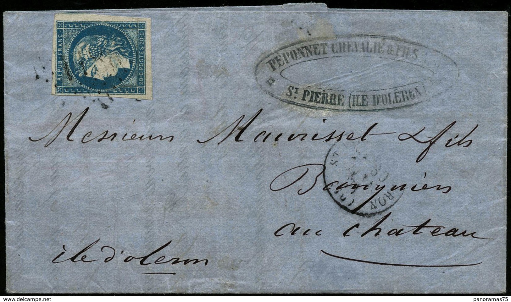 Lettre N°44B 20c Bleu Type I, R2 S/lettre - TB - 1870 Ausgabe Bordeaux