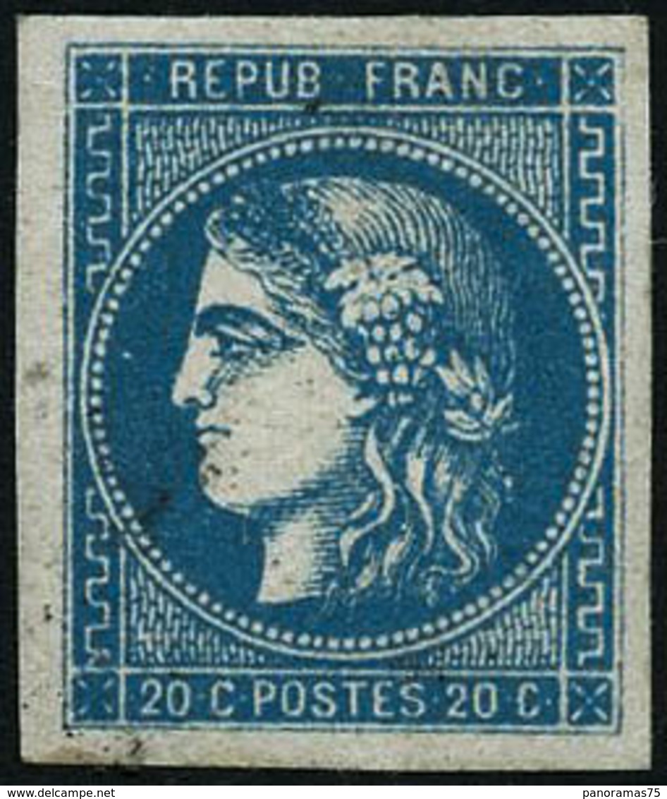 ** N°46B 20c Bleu, Type III R2, Pièce De Luxe Signé Roumet - TB - 1870 Bordeaux Printing