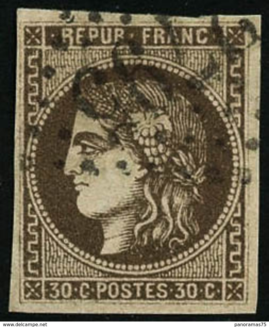 Oblit. N°47e 30c Brun, Obl Ancre Bleue R Relié Au Cadre - TB - 1870 Emissione Di Bordeaux