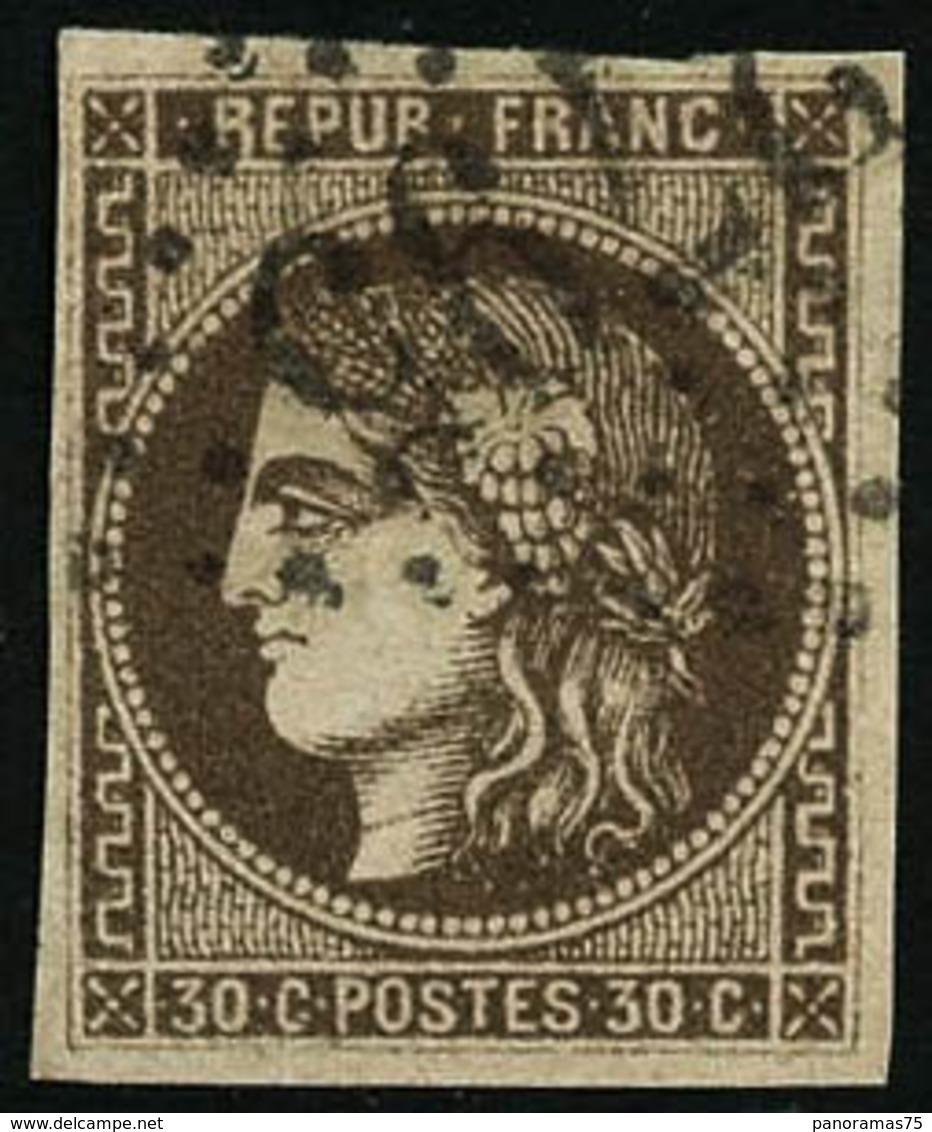 Oblit. N°47e 30c Brun, Obl Ancre Bleue R Relié Au Cadre - TB - 1870 Emisión De Bordeaux