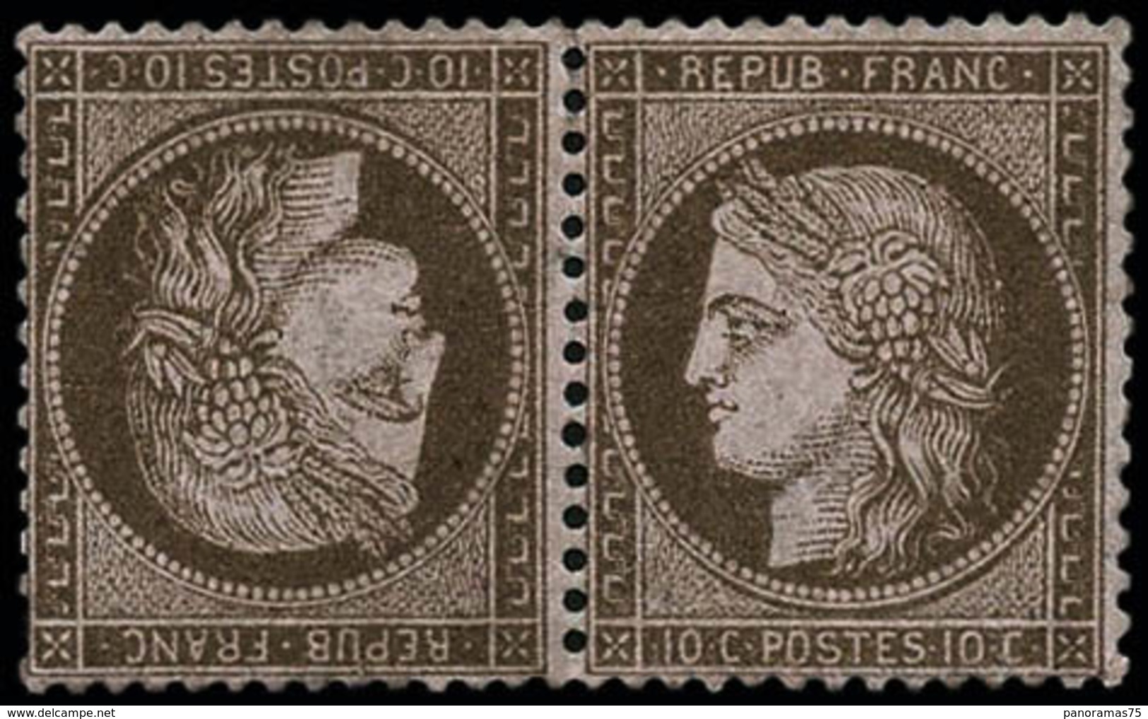 * N°58c 10c Brun S/rose, Paire Tête-bèche, Quasi SC Signé Brun - TB - 1871-1875 Ceres