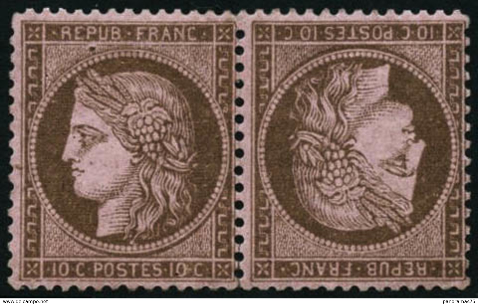 ** N°58c 10c Brun S/rose, Paire Tête-bèche - TB - 1871-1875 Ceres