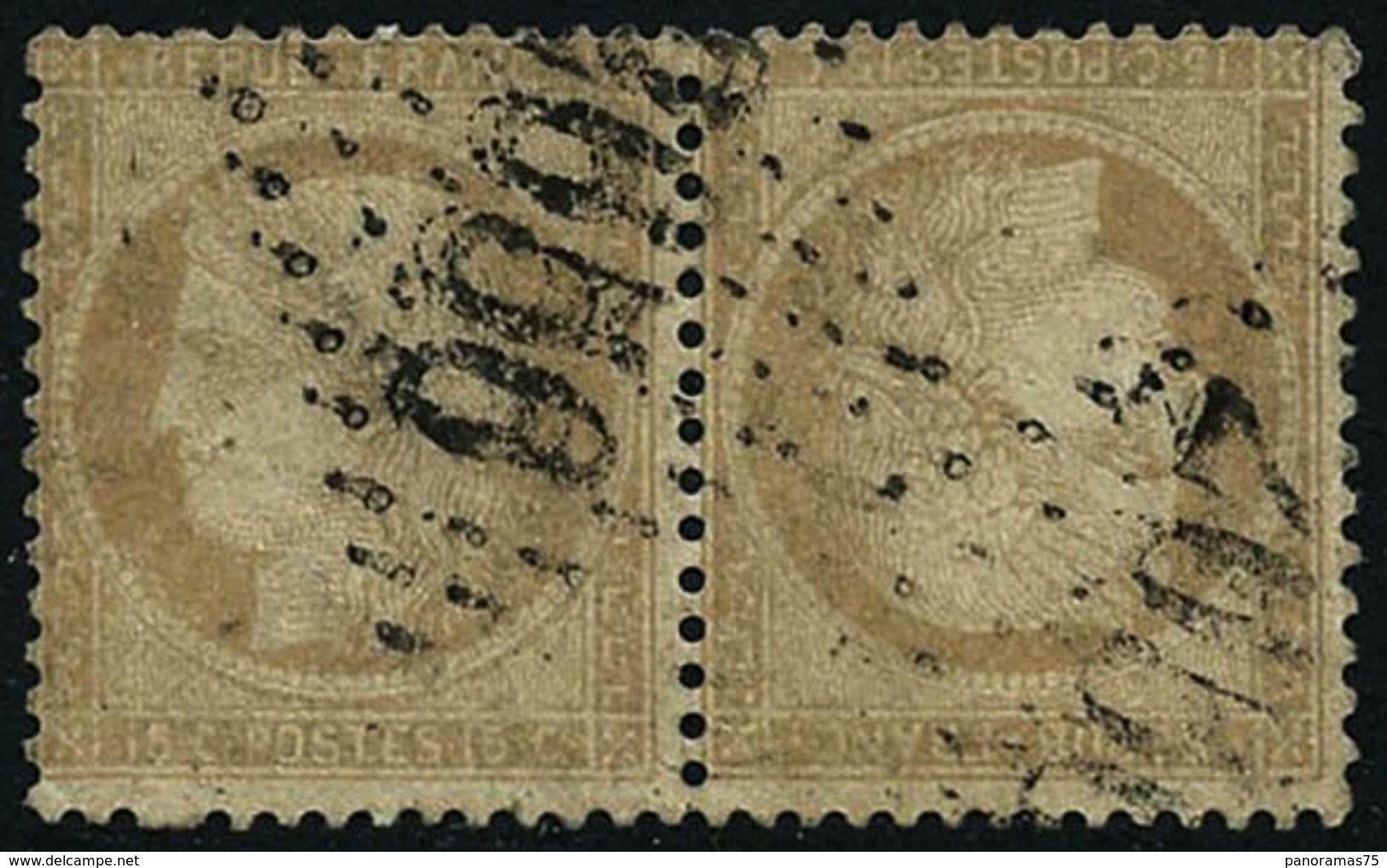 Oblit. N°59d 15c Bistre, Paire Tête-bèche Signé Brun - TB - 1871-1875 Ceres