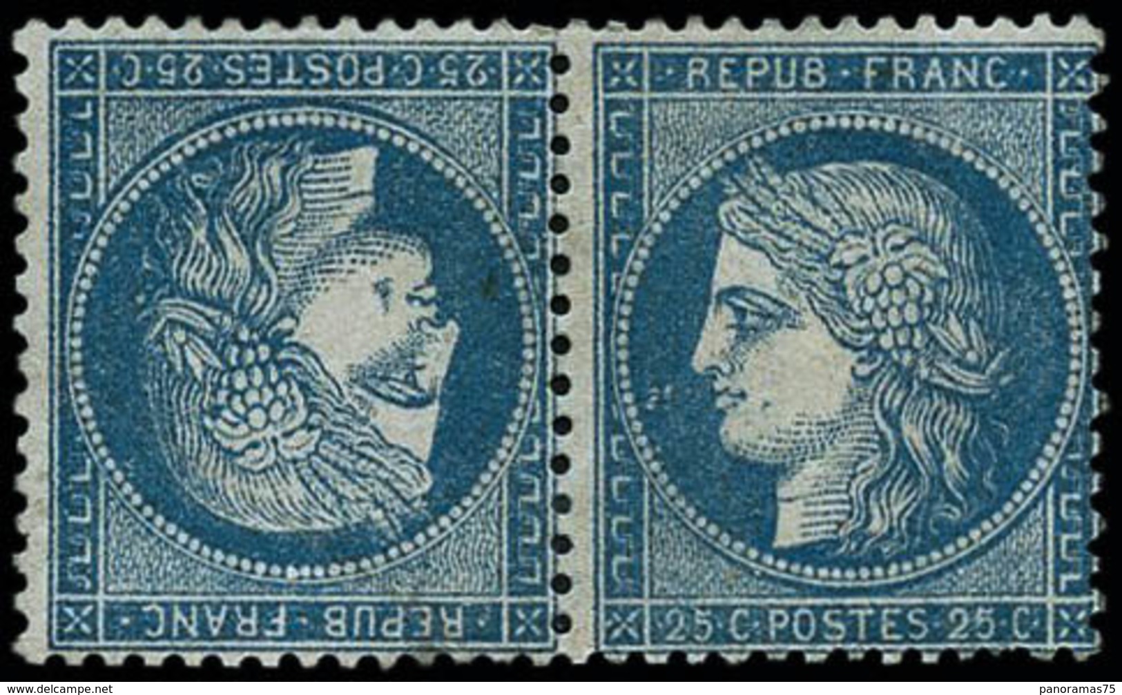 * N°60Ab 25c Bleu, Paire Tête-bèche, Quasi SC RARE - TB - 1871-1875 Cérès