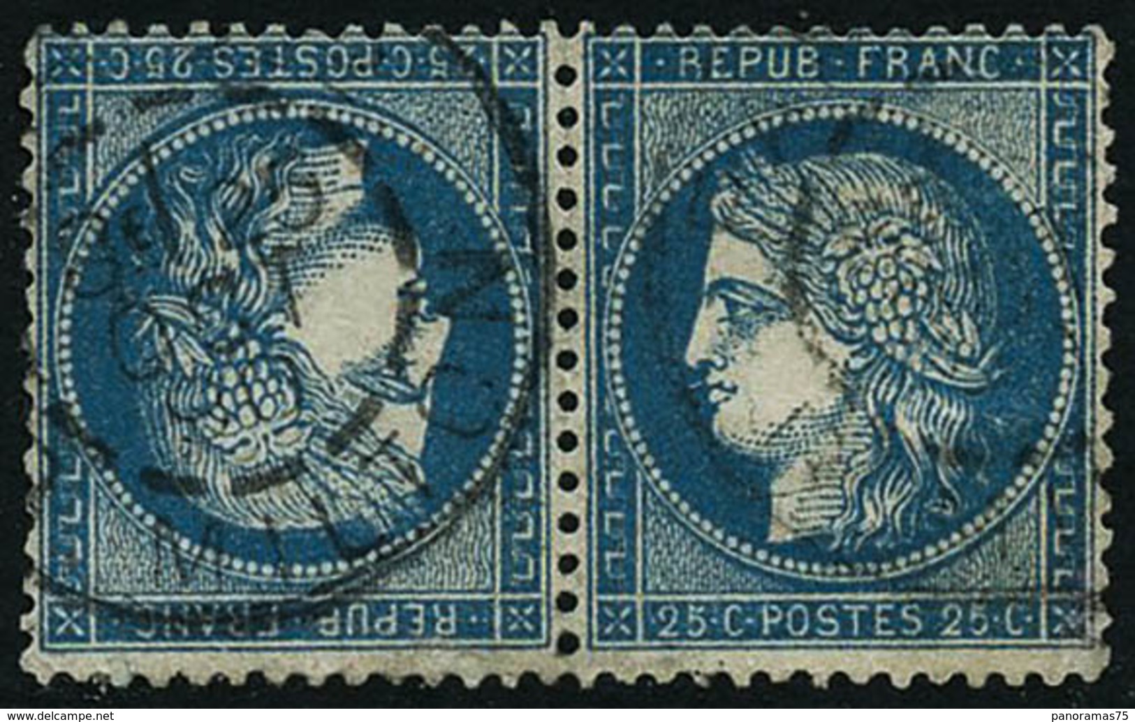 Oblit. N°60Ab 25c Bleu, Paire Tête-bèche Signé Calves - TB - 1871-1875 Ceres