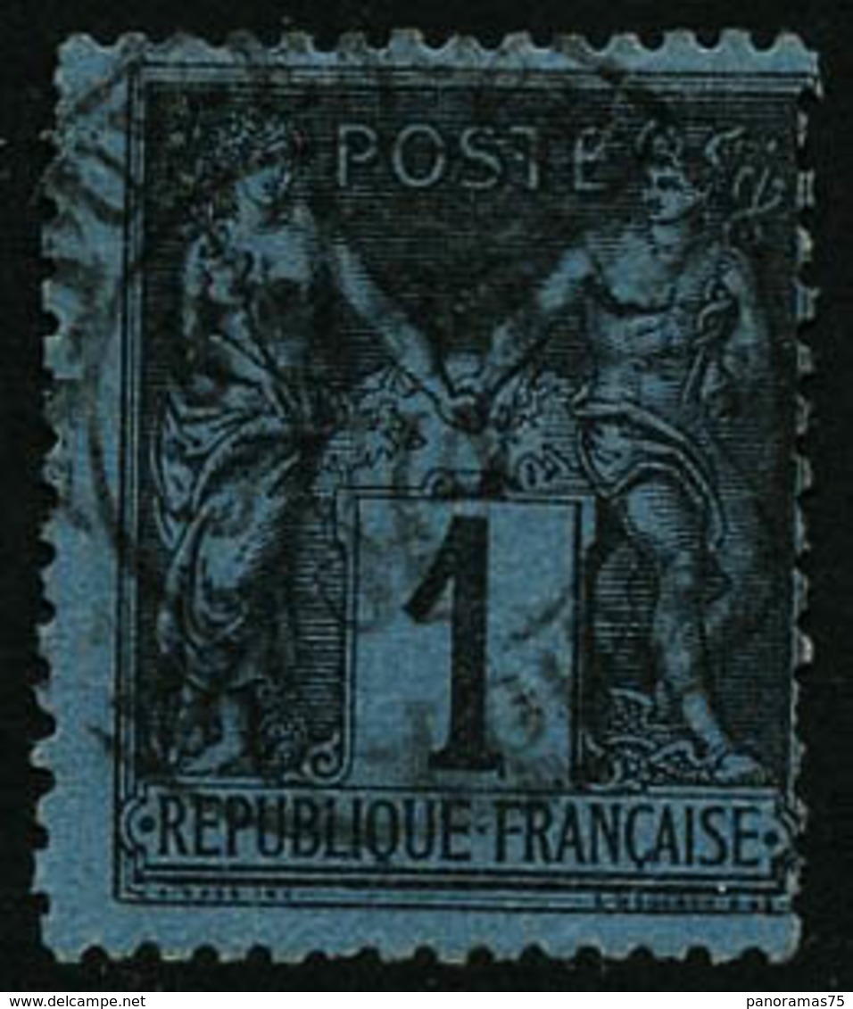 Oblit. N°84 1c Noir S/bleu De Prusse, Pli Sur Une Dent - B - 1876-1898 Sage (Type II)