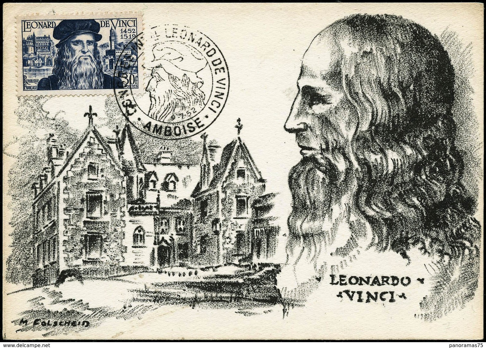 CP N°929 30F Léonard De Vinci, Obl 1er Jour, Grand Format 9/7/52 - TB - Other & Unclassified