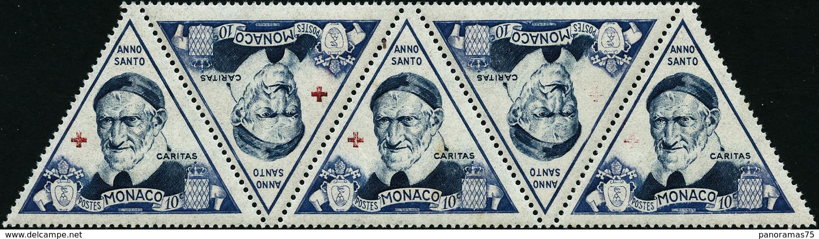 ** N°353 10c Outremer, Bleu Et Rouge, Bande De 5 Dont 2ex Croix-rouge Quasi Absente, Spectaculaire Et Rare - TB - Otros & Sin Clasificación