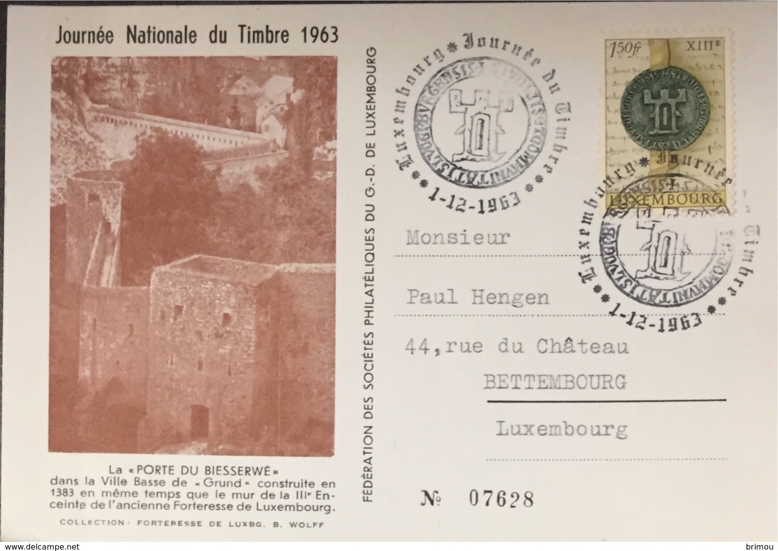 Luxembourg Journée Nationale Du Timbre 1963. - Cartes Commémoratives