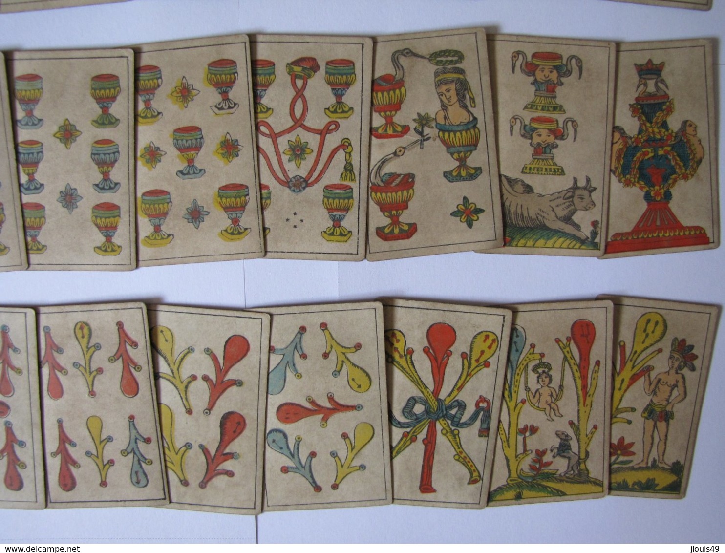 Jeu D'aluette (ou Jeu De Vache) Très Rare Et Complet 48 Cartes Aux Enseignes Espagnoles - Oud Speelgoed