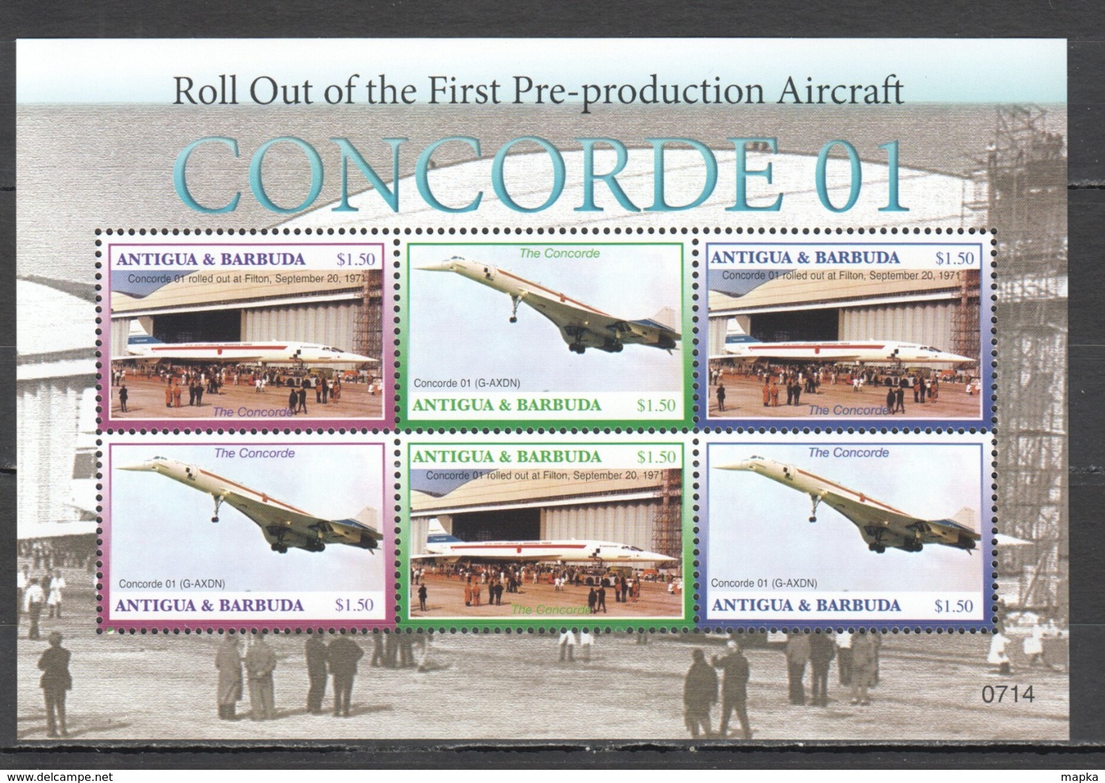 D016 ANTIGUA & BARBUDA TRANSPORT AVIATION CONCORDE 01 PRE PRODUCTION AIRCRAFT 1KB MNH - Concorde