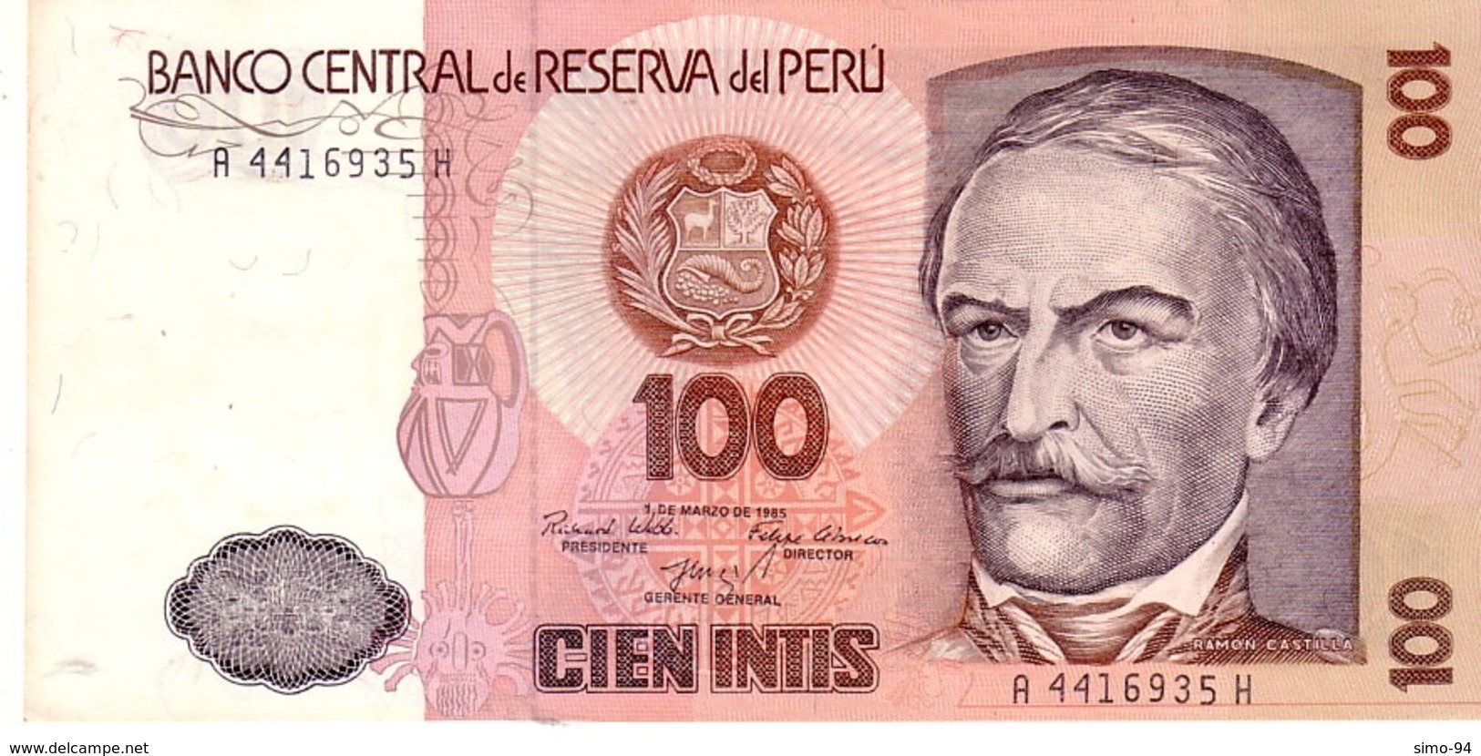 Peru P.132a  100 Intis 1985 Unc - Peru