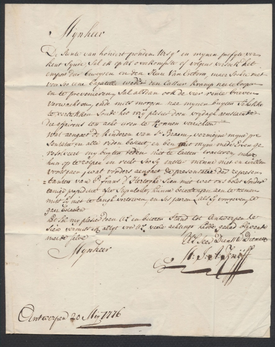 Précurseur - LAC Datée De Antwerpen 20/05/1776 + Cachet Rond Rouge "A" Vers Hamme. - 1714-1794 (Austrian Netherlands)