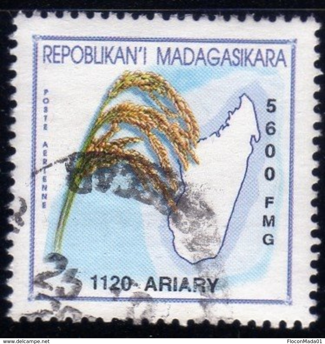 Madagascar 2001 Riz Et Carte / Rice And Map / Plante / 5600 Fmg N° 1828 Oblitéré Used - Madagascar (1960-...)