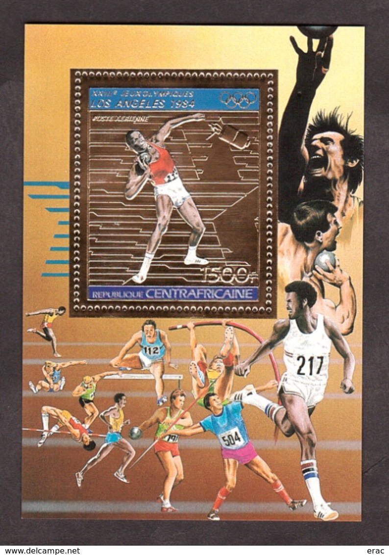 Bloc Or Et Multicolore - Neuf ** - Lancé Du Poids - Jeux Olympiques Los Angeles 1984 - Centrafricaine - Sommer 1984: Los Angeles