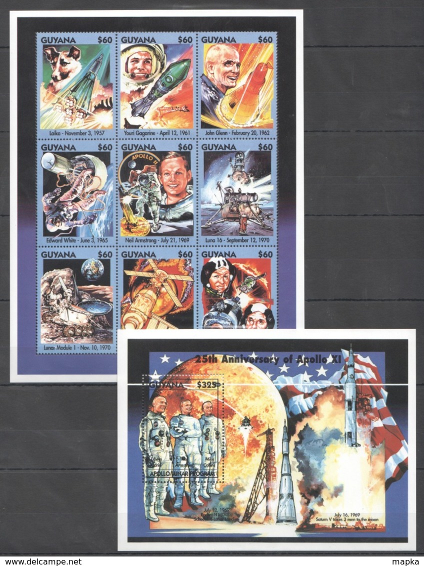 D037 GUYANA SPACE APOLLO 11 FAMOUS ASTRONAUTS GAGARIN GLENN ARMSTRONG 1SH+1BL MNH - Sonstige & Ohne Zuordnung