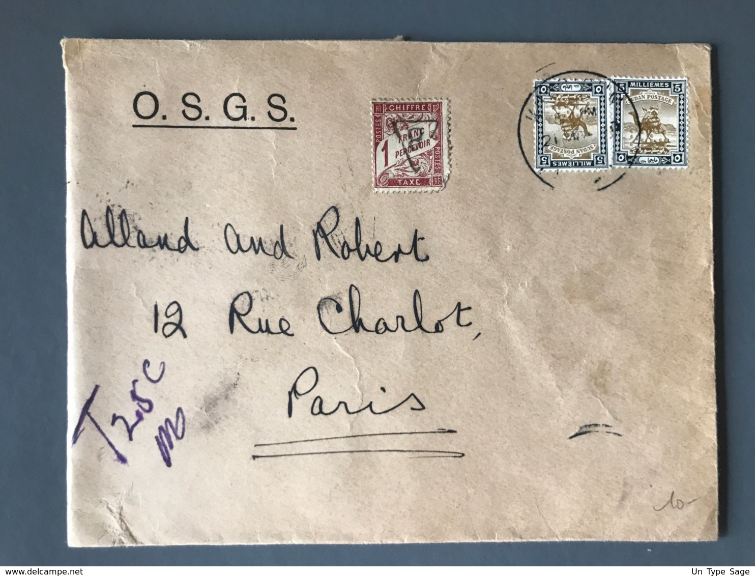 France Taxe N°40 (1fr) Sur Lettre Du Soudan Pour Paris - (B2402) - 1921-1960: Moderne