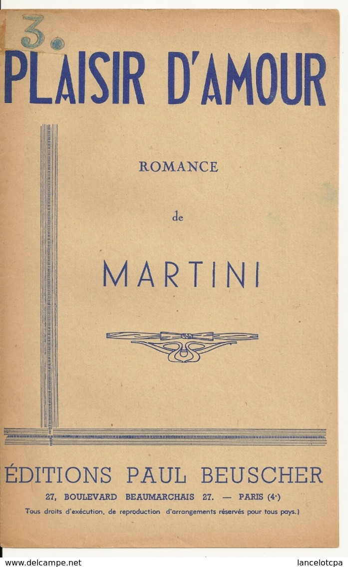 PARTITION MUSICALE / PLAISIR D'AMOUR - ROMANCE De MARTINI - Partituren