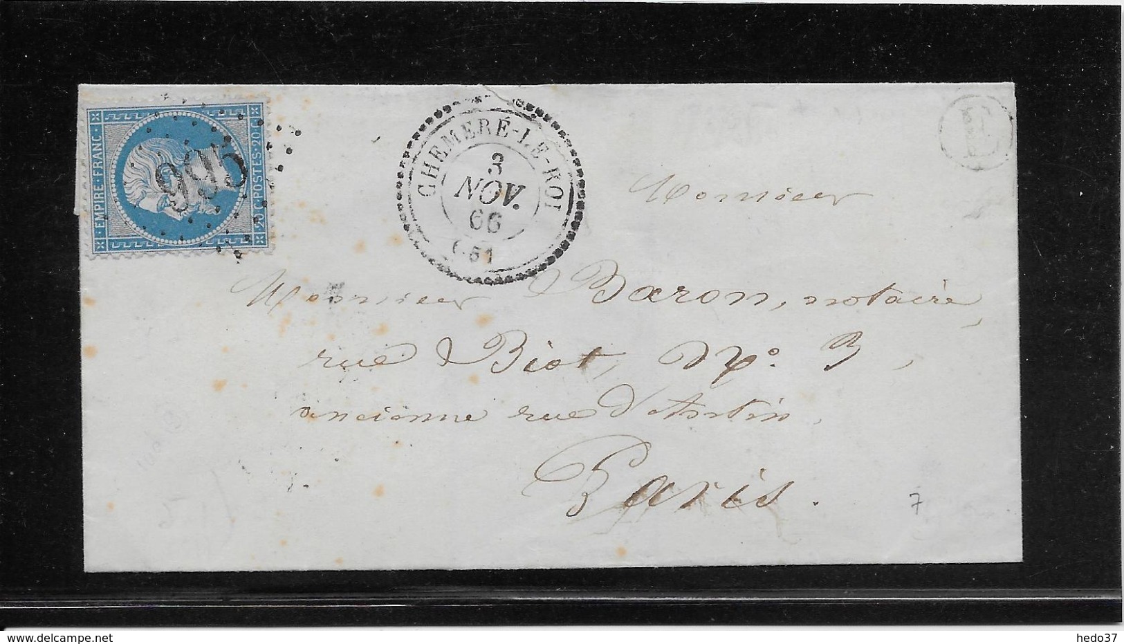 France N°22 Oblitéré GC 995 & Type 24 Cheméré Le Roi (51) 1866 - B/TB - 1862 Napoleon III