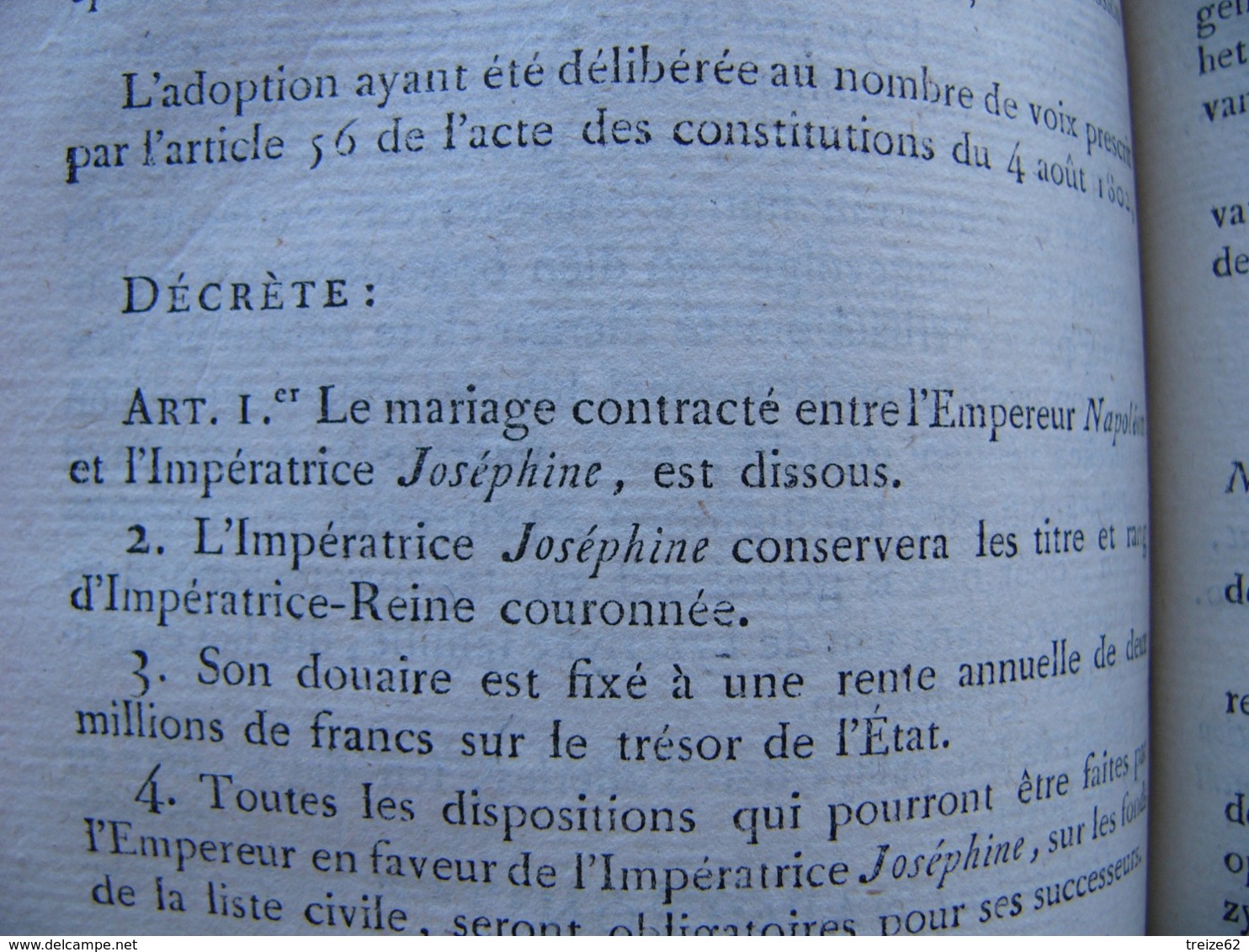 Sénatus Consulte Divorce De Napoléon Bulletin De Lois De L'Empire Français 1809 - Documents Historiques