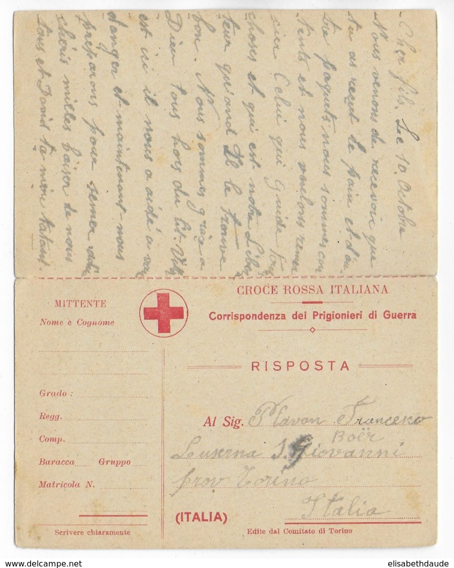 1918 - CP CROIX-ROUGE "PRISONNIERS DE GUERRE" ITALIENNE Avec REPONSE - ECRITE EN FRANCAIS => AUTRICHE - RED CROSS - Croix Rouge